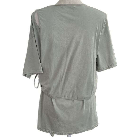 Women's Korean Fashion Mint Asymmetrical Wrap Shirt Sz Onesize M/L - Picture 3 of 5